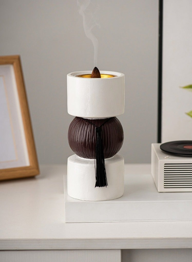 Dumbbell Shape Bakhoor Burner with Tassel - Ceramic & Wood Incense Holder for Middle Eastern Oud, Frankincense, Aromatherapy, Home Decor - Image 1